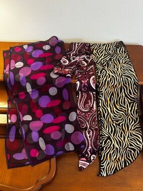 3 Pc Scarf Bundle Zebra Paisley Polka Dot Lightweight Fashion Scarves